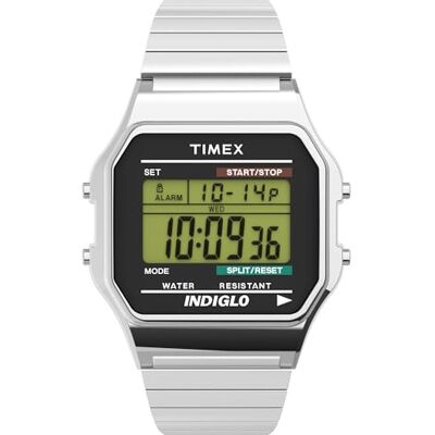 Timex Relógio digital para homem de quartzo com pulseira de aço inoxidável, PRATEADO Timex Relógio digital para homem de quartzo com pulseira de aço inoxidável, PRATEADO