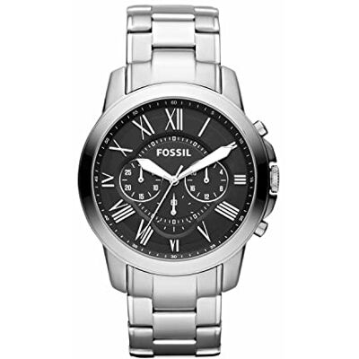 Fossil Relógio para homem Grant, movimento de quartzo, caixa de aço inoxidável prateada de 44 mm com correia de couro, FS5210IE, pulseira Fossil Relógio para homem Grant, movimento de quartzo, caixa de aço inoxidável prateada de 44 mm com correia de couro, FS5210IE, pulseira