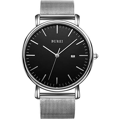 BUREI Relógio de homem minimalista ultra fino ecrã de data tela grande simples e faixa de aço inoxidável BUREI Relógio de homem minimalista ultra fino ecrã de data tela grande simples e faixa de aço inoxidável
