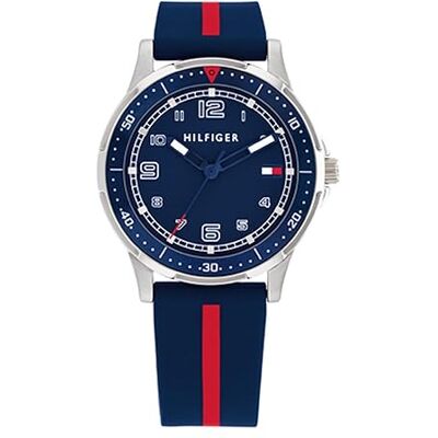 Tommy Hilfiger Relógio analógico crianças com correia de silicone em azul-marinho com tira vermelha - - Tommy Hilfiger Relógio analógico crianças com correia de silicone em azul-marinho com tira vermelha - -