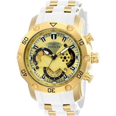 INVICTA Pro Diver Relógio de quartzo em aço inoxidável com correia de silicone, branco, 26, Dourado INVICTA Pro Diver Relógio de quartzo em aço inoxidável com correia de silicone, branco, 26, Dourado