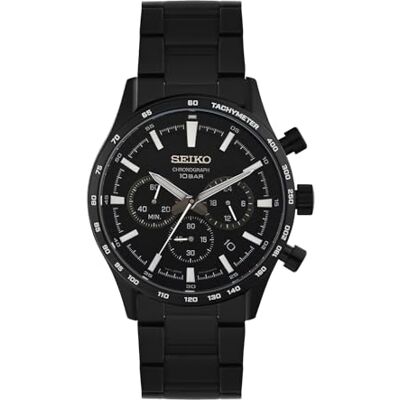 Seiko Relógio analógico para homens de quartzo com bracelete em aço inoxidável, Preto, Moderno Seiko Relógio analógico para homens de quartzo com bracelete em aço inoxidável, Preto, Moderno