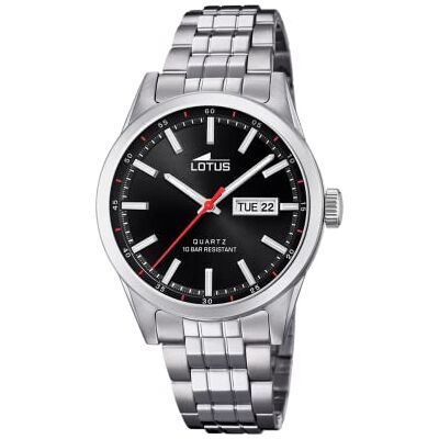 Lotus Relógio Masculino Analógico de Aço Inoxidável 316l Prateado Movimento de Quartzo Calendário Cristal Mineral de Alta Resistência Resistente à Água 10 ATM Clássico 18670, Preto, pulseira Lotus Relógio Masculino Analógico de Aço Inoxidável 316l Prateado Movimento de Quartzo Calendário Cristal Mineral de Alta Resistência Resistente à Água 10 ATM Clássico 18670, Preto, pulseira