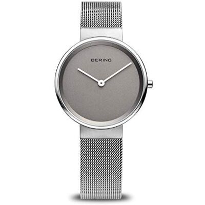BERING 14531 Relógio de quartzo para mulher com caixa de aço inoxidável de 31 mm e mostrador, correia milanesa, cristal de safira e resistente à água de 5 ATM, Cinza/prata BERING 14531 Relógio de quartzo para mulher com caixa de aço inoxidável de 31 mm e mostrador, correia milanesa, cristal de safira e resistente à água de 5 ATM, Cinza/prata