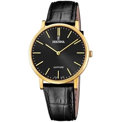Festina Relógio analógico para homens de quartzo , Preto/Dourado, Clássico Festina Relógio analógico para homens de quartzo , Preto/Dourado, Clássico