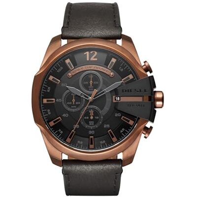 Diesel Relógio para homem Mega Chief, movimento cronógrafo de quartzo, caixa de aço inoxidável prateado de 59 mm com pulseira de aço inoxidável, DZ4308, Preto e marrom, 51 mm, Correia Diesel Relógio para homem Mega Chief, movimento cronógrafo de quartzo, caixa de aço inoxidável prateado de 59 mm com pulseira de aço inoxidável, DZ4308, Preto e marrom, 51 mm, Correia