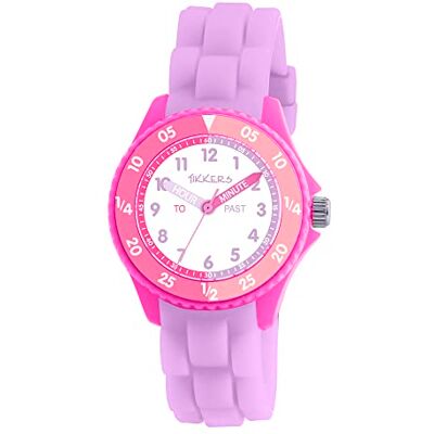 Tikkers Relógio analógico de quartzo para menina com correia de silicone, lilás, minimalista Tikkers Relógio analógico de quartzo para menina com correia de silicone, lilás, minimalista