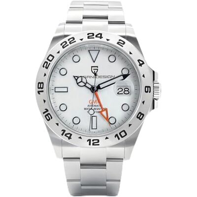 PAGRNE DESIGN Relógio Automático GMT Masculino Analógico Casual Esportivo Impermeável com Bracelete de Aço Inoxidável, branco PAGRNE DESIGN Relógio Automático GMT Masculino Analógico Casual Esportivo Impermeável com Bracelete de Aço Inoxidável, branco