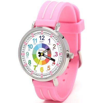 Kiddus Relógio de aprendizagem para menina, relógio educativo infantil a partir de 5 anos, 3ATM, crianças analógico para aprender a hora, mecanismo japonês, 01 Rosa, tira Kiddus Relógio de aprendizagem para menina, relógio educativo infantil a partir de 5 anos, 3ATM, crianças analógico para aprender a hora, mecanismo japonês, 01 Rosa, tira
