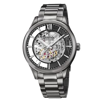 Festina Relógio Automático Masculino de Aço Inoxidável 316l Preto Relógio Analógico Masculino Cristal de Safira de Alta Resistência Resistente à Água 5 ATM Festina Relógio Automático Masculino de Aço Inoxidável 316l Preto Relógio Analógico Masculino Cristal de Safira de Alta Resistência Resistente à Água 5 ATM