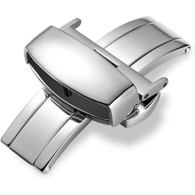 iStrap Fecho dobrável de aço inoxidável com botão de pressão-16 mm 18 mm 20 mm 22 mm prata iStrap Fecho dobrável de aço inoxidável com botão de pressão-16 mm 18 mm 20 mm 22 mm prata