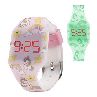 Kiddus Relógio LED digital para menina ou menino. Pulseira de silicone suave. Bateria japonesa substituível. Fácil de ler e aprender as horas, tira Kiddus Relógio LED digital para menina ou menino. Pulseira de silicone suave. Bateria japonesa substituível. Fácil de ler e aprender as horas, tira