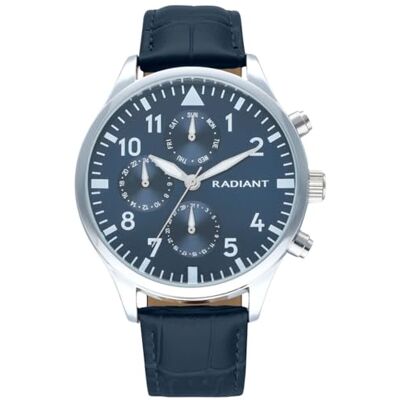 Radiant Coleção Caiman relógio analógico. Pulseira para homem com mostrador azul e prateado e correia de pele sintética. Tamanho 43 mm. 5 ATM. Radiant Coleção Caiman relógio analógico. Pulseira para homem com mostrador azul e prateado e correia de pele sintética. Tamanho 43 mm. 5 ATM.