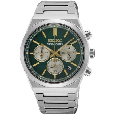 Seiko Relógio de pulso cronógrafo para homem em cor prateada com correia de aço inoxidável, resistente à água: 5 bar, diâmetro da caixa: 40 mm, Seiko Relógio de pulso cronógrafo para homem em cor prateada com correia de aço inoxidável, resistente à água: 5 bar, diâmetro da caixa: 40 mm,