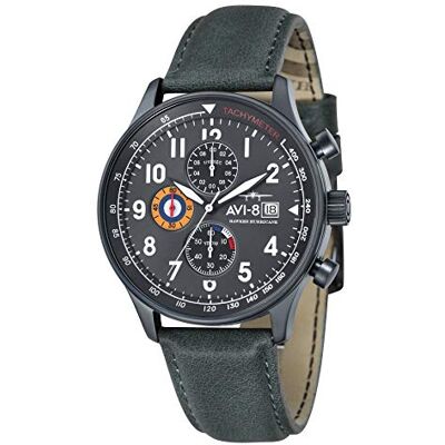 AVI-8 Hawker Hurricane AV-4011 Relógio cronógrafo clássico para homem de 43,5 mm com bracelete de pele, metal plomígico/verde escuro, sem tamanho, relógio de quartzo, cronógrafo AVI-8 Hawker Hurricane AV-4011 Relógio cronógrafo clássico para homem de 43,5 mm com bracelete de pele, metal plomígico/verde escuro, sem tamanho, relógio de quartzo, cronógrafo