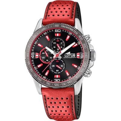 Lotus Relógio masculino analógico de couro vermelho Movimento de quartzo, cronógrafo, vidro mineral de alta resistência, resistente à água 5 ATM elegante /3 Lotus Relógio masculino analógico de couro vermelho Movimento de quartzo, cronógrafo, vidro mineral de alta resistência, resistente à água 5 ATM elegante /3