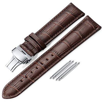 iStrap Correias de relógio de couro correia de substituição para homens e mulheres fecho dobrável com botão de pressão em aço inoxidável 18 mm 19 mm 20 mm 21 mm 22 mm 24 mm preto castanho, 24 iStrap Correias de relógio de couro correia de substituição para homens e mulheres fecho dobrável com botão de pressão em aço inoxidável 18 mm 19 mm 20 mm 21 mm 22 mm 24 mm preto castanho, 24