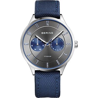 BERING Relógio de quartzo para homem com caixa de titânio de 39 mm com acabamento prateado e mostrador cinzento, bracelete estilo militar, cristal de safira e resistência à água de 5 ATM BERING Relógio de quartzo para homem com caixa de titânio de 39 mm com acabamento prateado e mostrador cinzento, bracelete estilo militar, cristal de safira e resistência à água de 5 ATM