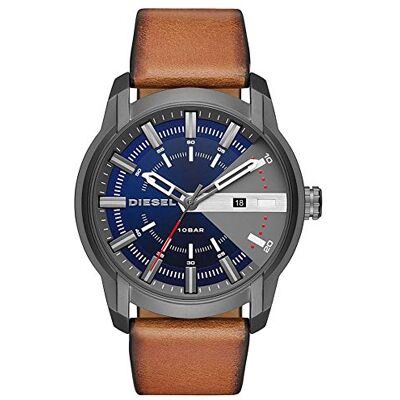 Diesel Relógio Armbar para homem, movimento de quartzo a três agulhas com correia de silicone ou pele, Castanho escuro, Correia Diesel Relógio Armbar para homem, movimento de quartzo a três agulhas com correia de silicone ou pele, Castanho escuro, Correia