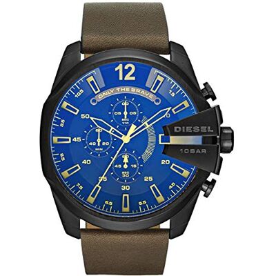 Diesel Relógio para homem Mega Chief, movimento cronógrafo de quartzo, caixa de aço inoxidável prateado de 59 mm com pulseira de aço inoxidável, DZ4308, Castanho e azul, 51 mm, Desportivo Diesel Relógio para homem Mega Chief, movimento cronógrafo de quartzo, caixa de aço inoxidável prateado de 59 mm com pulseira de aço inoxidável, DZ4308, Castanho e azul, 51 mm, Desportivo