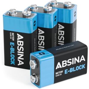 ABSINA 4 x pilhas 9 V alcalinas 9 V Battery duradoura e à prova de fugas para detetores de fumo e muito mais, 6 LR61 pilhas quadradas ABSINA 4 x pilhas 9 V alcalinas 9 V Battery duradoura e à prova de fugas para detetores de fumo e muito mais, 6 LR61 pilhas quadradas