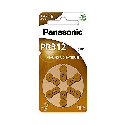 Panasonic Pilhas de ar de zinco-ar PR312 para aparelhos auditivos, tipo 312, 1,4 V, pilhas para aparelhos auditivos, 6 unidades, castanho Panasonic Pilhas de ar de zinco-ar PR312 para aparelhos auditivos, tipo 312, 1,4 V, pilhas para aparelhos auditivos, 6 unidades, castanho