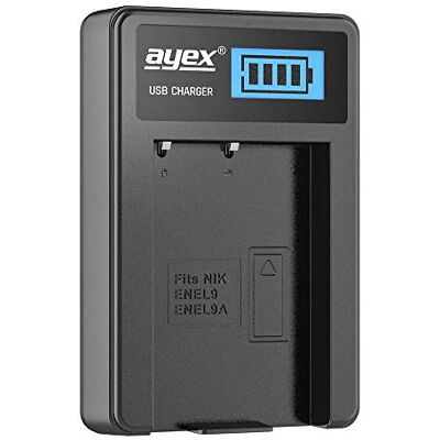 ayex Carregador USB compatível com pilhas Nikon EN-EL9a para, por exemplo, D5000, D3000, D60 e D40x, é carregado via USB-C, por exemplo, para computador portátil e banco de energia com indicador de ayex Carregador USB compatível com pilhas Nikon EN-EL9a para, por exemplo, D5000, D3000, D60 e D40x, é carregado via USB-C, por exemplo, para computador portátil e banco de energia com indicador de