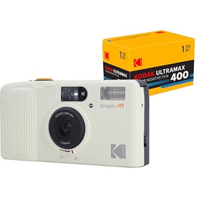 Kodak Câmara de filme Snapic A1, 35 mm, reutilizável, com foco de 2 zonas, leve, compacta (a película e a bateria AAA não estão incluídas) (embalagem com filme 24 Exp, Marfim, branco marfim) Kodak Câmara de filme Snapic A1, 35 mm, reutilizável, com foco de 2 zonas, leve, compacta (a película e a bateria AAA não estão incluídas) (embalagem com filme 24 Exp, Marfim, branco marfim)
