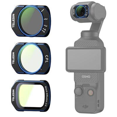 TELESIN Kit de filtros CPL/VND2-32/Black Mist 1/4 para dji Osmo Pocket 4/3 Vidro ótico HD multicamada Reduz reflexos e melhora a cor Exposição ajustável para vídeo fluído Para viagens TELESIN Kit de filtros CPL/VND2-32/Black Mist 1/4 para dji Osmo Pocket 4/3 Vidro ótico HD multicamada Reduz reflexos e melhora a cor Exposição ajustável para vídeo fluído Para viagens