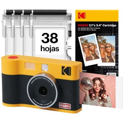 Kodak Mini Shot 2 ERA câmara instantânea 5 × 7,6 cm, 38 folhas, amarela Bluetooth, compatível com iPhone e Android, câmara de 13 MP, pré-visualização, impermeável, impressões e descoloração Kodak Mini Shot 2 ERA câmara instantânea 5 × 7,6 cm, 38 folhas, amarela Bluetooth, compatível com iPhone e Android, câmara de 13 MP, pré-visualização, impermeável, impressões e descoloração