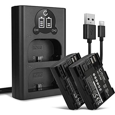 CELLONIC 2X bateria compatível com Canon DS510102, CBC-E6, LC-E6, LC-E6E 2000 mAh, 7,4 V, iões de lítio para Blackmagic Pocket Cinema 4k, Canon XC10, XC15, EOS 5D Mark II, EOS 5D Mark III, 5DS, 60D CELLONIC 2X bateria compatível com Canon DS510102, CBC-E6, LC-E6, LC-E6E 2000 mAh, 7,4 V, iões de lítio para Blackmagic Pocket Cinema 4k, Canon XC10, XC15, EOS 5D Mark II, EOS 5D Mark III, 5DS, 60D