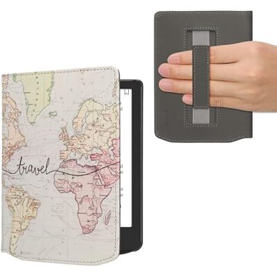 kwmobile Capa compatível com Pocketbook Verse/Verse Lite/Pro/cor/Vivlio Light HD capa capa e-Book com aba e correia de mão mapa do mundo kwmobile Capa compatível com Pocketbook Verse/Verse Lite/Pro/cor/Vivlio Light HD capa capa e-Book com aba e correia de mão mapa do mundo
