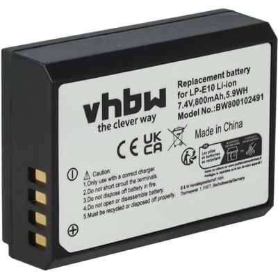 vhbw Bateria compatível com Canon EOS 2000D Câmara 4000D (800 mAh, 7,2 V, Li-Ion) substituição Canon LP-E10 vhbw Bateria compatível com Canon EOS 2000D Câmara 4000D (800 mAh, 7,2 V, Li-Ion) substituição Canon LP-E10