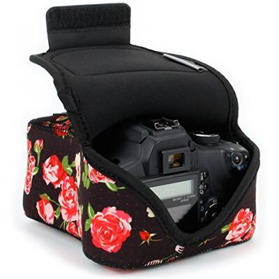 USA Gear Capa câmara Reflex DSLR com proteção de neopreno, alça para cinto e armazenamento de acessórios compatível com Nikon D3400, Canon EOS Rebel SL2, Pentax K-70 e muito mais Floral USA Gear Capa câmara Reflex DSLR com proteção de neopreno, alça para cinto e armazenamento de acessórios compatível com Nikon D3400, Canon EOS Rebel SL2, Pentax K-70 e muito mais Floral