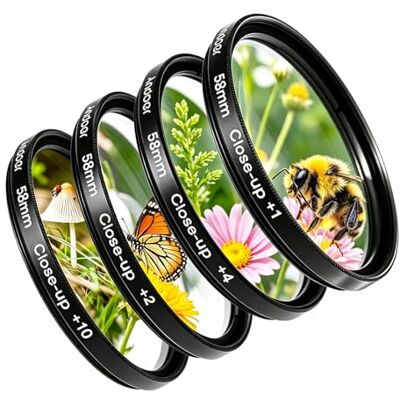 Andoer Conjunto de filtros macro de 58 mm com bolsa de primeiro plano 1 +2 4 +10 para Nikon Canon Rebel T5i T4i EOS 1100D 650D 600D DSLR Andoer Conjunto de filtros macro de 58 mm com bolsa de primeiro plano 1 +2 4 +10 para Nikon Canon Rebel T5i T4i EOS 1100D 650D 600D DSLR