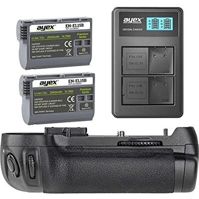 ayex – Punho de bateria AX de D800/810 para Nikon D800, D800E, D810, D810 A (semelhante a MB-D12) 2 x bateria EN-EL15 USB carregador duplo ayex – Punho de bateria AX de D800/810 para Nikon D800, D800E, D810, D810 A (semelhante a MB-D12) 2 x bateria EN-EL15 USB carregador duplo