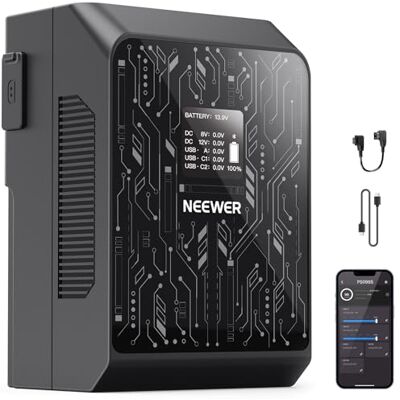 NEEWER Inteligente Mini bateria V Mount App Control, 6800 mAh, 99 Wh, 14,5 V, 100 W PD carregamento rápido, OLED, dupla USB C/D Tap/BP/USB A/DC portas duplas, compatível com BMPCC 4k 6k Video Ocâmara, PS. 099S NEEWER Inteligente Mini bateria V Mount App Control, 6800 mAh, 99 Wh, 14,5 V, 100 W PD carregamento rápido, OLED, dupla USB C/D Tap/BP/USB A/DC portas duplas, compatível com BMPCC 4k 6k Video Ocâmara, PS. 099S