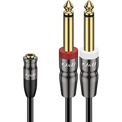 J&D Cabo TRS 3,5 mm para duplo TS 1/4", banhado a ouro, adaptador de 1/8 fêmea a duplo 1/4 macho, divisor em Y para misturador, guitarra, piano, amplificador, alto-falante, 0,9 metros J&D Cabo TRS 3,5 mm para duplo TS 1/4", banhado a ouro, adaptador de 1/8 fêmea a duplo 1/4 macho, divisor em Y para misturador, guitarra, piano, amplificador, alto-falante, 0,9 metros