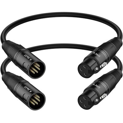 J&D Cabo de áudio DMX XLR, XLR de 3 pinos fêmea a 5 pinos macho cabo de áudio para mudança de iluminação de cenário DMX do microfone, 2 peças, 30 cm J&D Cabo de áudio DMX XLR, XLR de 3 pinos fêmea a 5 pinos macho cabo de áudio para mudança de iluminação de cenário DMX do microfone, 2 peças, 30 cm