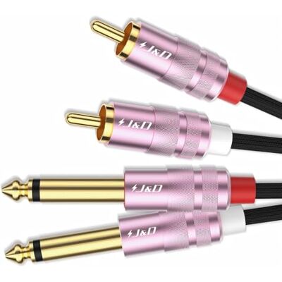 J&D Cabo de áudio RCA a Jack de 6,35 mm, cabo de áudio estéreo trançado de nylon, 2 Jack 6,35 mm TS a 2 x RCA, conectores banhados a ouro para amplificadores, instrumentos, equipamentos de áudio, 1,83 J&D Cabo de áudio RCA a Jack de 6,35 mm, cabo de áudio estéreo trançado de nylon, 2 Jack 6,35 mm TS a 2 x RCA, conectores banhados a ouro para amplificadores, instrumentos, equipamentos de áudio, 1,83