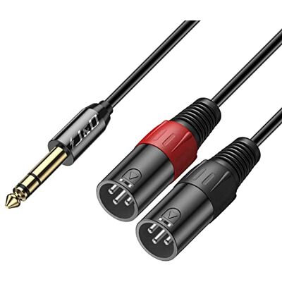 J&D TRS 6,35 mm (1/4") para cabo duplo XLR, PVC 2 XLR macho a 6,35 mm 1/4" TRS macho interconexão desequilibrada adaptador de áudio estéreo para microfone de altifalante misturador de guitarra AMP, 2,7 m J&D TRS 6,35 mm (1/4") para cabo duplo XLR, PVC 2 XLR macho a 6,35 mm 1/4" TRS macho interconexão desequilibrada adaptador de áudio estéreo para microfone de altifalante misturador de guitarra AMP, 2,7 m
