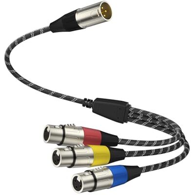 J&D Cabo divisor XLR, 3 pinos XLR 1 macho a 3 mulheres banhado a ouro, cabo de microfone equilibrado para misturador, AMP, limitador, altifalante, equipamentos de gravação, 0,48 m J&D Cabo divisor XLR, 3 pinos XLR 1 macho a 3 mulheres banhado a ouro, cabo de microfone equilibrado para misturador, AMP, limitador, altifalante, equipamentos de gravação, 0,48 m