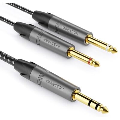 deleyCON 1 m 6,3 mm Jack estéreo a 2 x 6,3 mm Jack Mono Cable Insert e áudio Splitter digital interface instrumento para misturador, gravador de áudio, guitarra, amplificador, microfone deleyCON 1 m 6,3 mm Jack estéreo a 2 x 6,3 mm Jack Mono Cable Insert e áudio Splitter digital interface instrumento para misturador, gravador de áudio, guitarra, amplificador, microfone