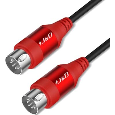 J&D Cabo MIDI 5 pinos DIN, macho para macho, compatível com teclado, sintetizador, efeitos de guitarra múltipla, interface de áudio/mixer/amplificador, placa de som externa (vermelho, 4,5 m) J&D Cabo MIDI 5 pinos DIN, macho para macho, compatível com teclado, sintetizador, efeitos de guitarra múltipla, interface de áudio/mixer/amplificador, placa de som externa (vermelho, 4,5 m)