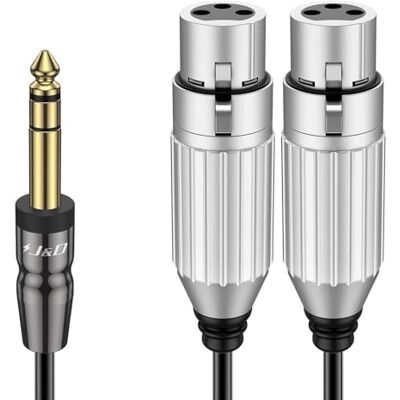 J&D 6,35 mm (1/4) TRS para cabo duplo XLR, PVC descascado 2 x XLR fêmea para 1/4 TRS macho desequilibrado de áudio estéreo cabo adaptador Patch para Mic guitarra altifalante misturador AMP, 4,5 m J&D 6,35 mm (1/4) TRS para cabo duplo XLR, PVC descascado 2 x XLR fêmea para 1/4 TRS macho desequilibrado de áudio estéreo cabo adaptador Patch para Mic guitarra altifalante misturador AMP, 4,5 m