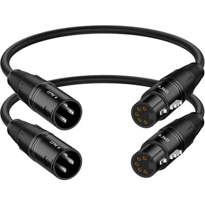 J&D XLR Macho 3 pinos para fêmea 5 XLR, pacote de 2 DMX 512 cabo de palco de reflutuação 3 pinos para 5 pinos, 30 cm J&D XLR Macho 3 pinos para fêmea 5 XLR, pacote de 2 DMX 512 cabo de palco de reflutuação 3 pinos para 5 pinos, 30 cm