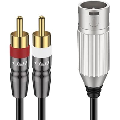 J&D Cabo divisor RCA a XLR, desequilibrado XLR macho a dupla RCA macho estéreo de interconexão de áudio para alto-falante, microfone, misturador, AMP, 1,8 m J&D Cabo divisor RCA a XLR, desequilibrado XLR macho a dupla RCA macho estéreo de interconexão de áudio para alto-falante, microfone, misturador, AMP, 1,8 m