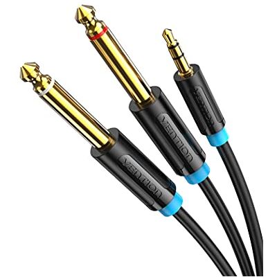 VENTION Cabo de 3,5 mm a duplo 6,35 mm mono áudio jack divisor masculino para macho compatível com computador portátil, misturador, amplificador, guitarra 1,5 m VENTION Cabo de 3,5 mm a duplo 6,35 mm mono áudio jack divisor masculino para macho compatível com computador portátil, misturador, amplificador, guitarra 1,5 m
