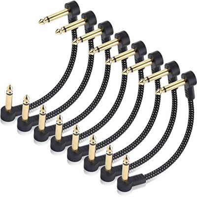 Cable Matters Cabos de conexão trançados, pack de 8, 6 polegadas, preto Cabo de remendo para guitarra e pedais de efeitos, com conectores banhados a ouro Cable Matters Cabos de conexão trançados, pack de 8, 6 polegadas, preto Cabo de remendo para guitarra e pedais de efeitos, com conectores banhados a ouro