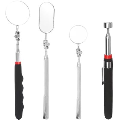 HFDONGL Conjunto de 4 espelhos telescópicos de inspeção com barra magnética telescópica, giratório de 360°, espelho telescópico de inspeção para verificar o estado do veículo HFDONGL Conjunto de 4 espelhos telescópicos de inspeção com barra magnética telescópica, giratório de 360°, espelho telescópico de inspeção para verificar o estado do veículo